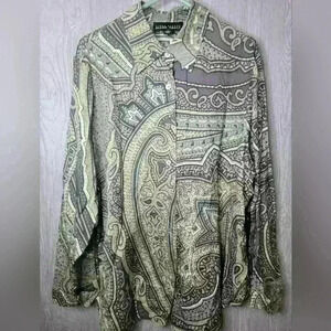 Linda Allard for Ellen Tracy long sleeve button-down silk blouse size 18.